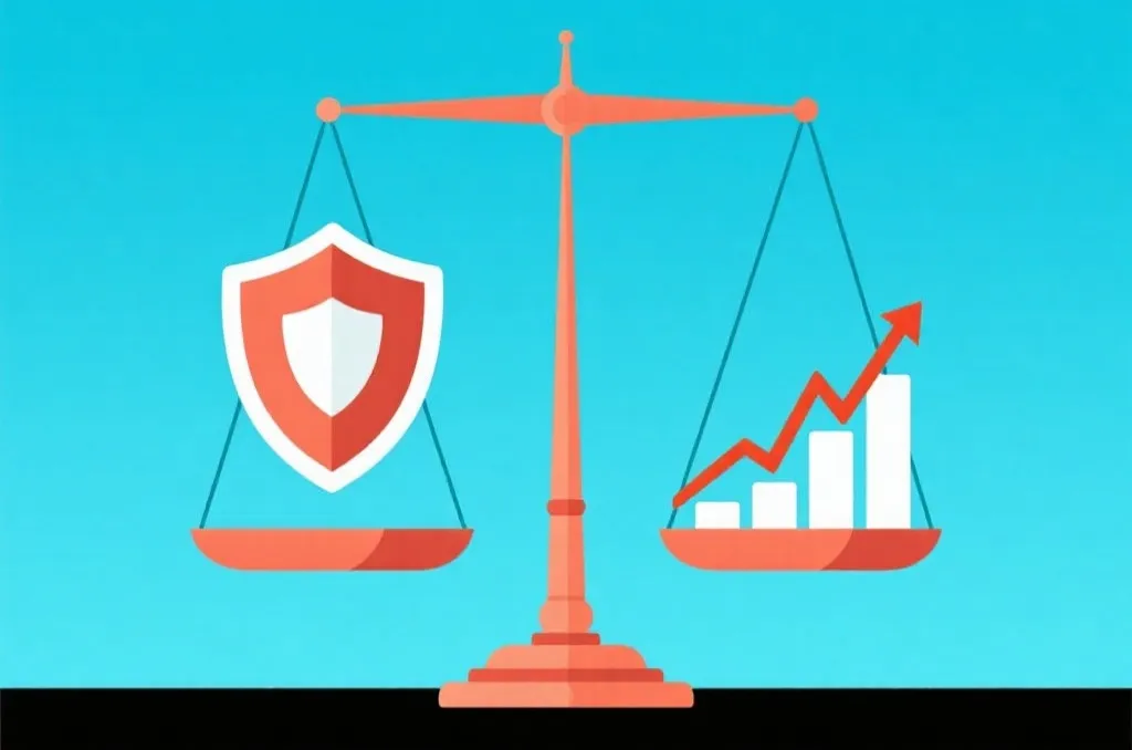 中性的折线数据分析图表与风险控制盾牌概念图