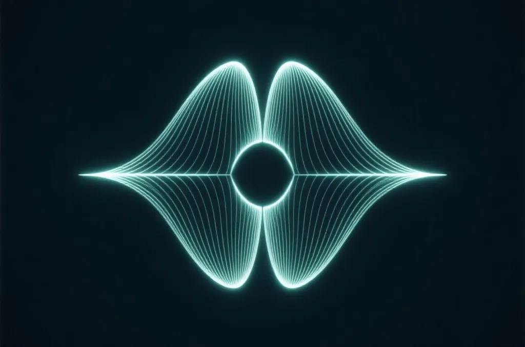 Abstract symmetrical vector graphics showcasing balance reflection and thin glowing lines on dark background